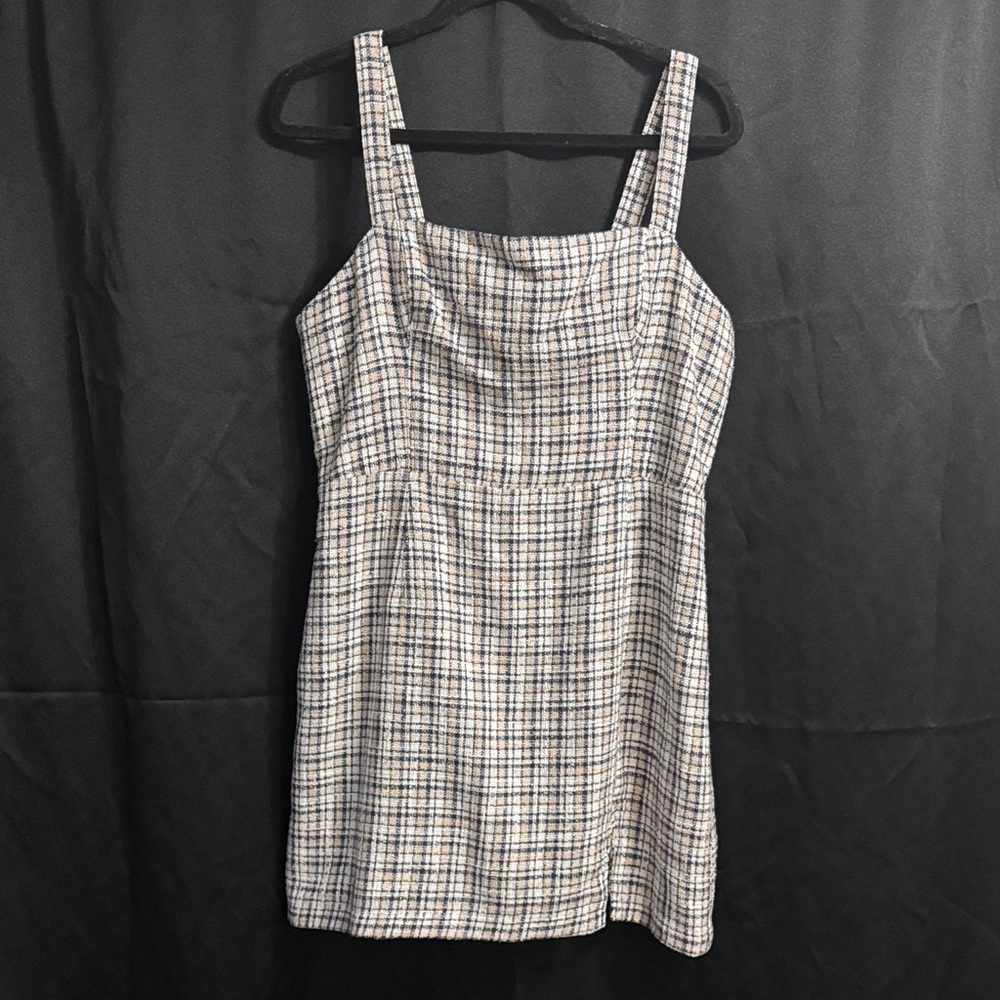 Abercrombie & Fitch Cream and Black Plaid Square-Neck Mini Dress